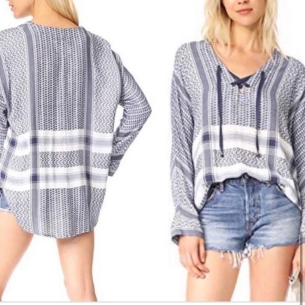 Rails Blue and White Patterned Top